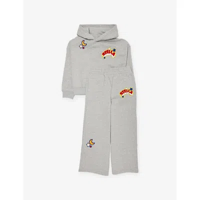Stella Mccartney Kids' Grigio Medio Mel. Logo Embroidered Cotton Tracksuit 4-1 In Gray