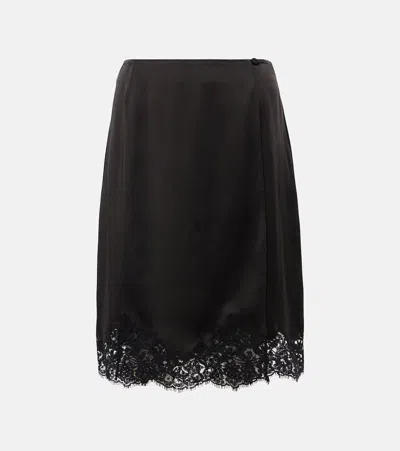 Stella Mccartney Guipure Lace-trimmed Satin Midi Skirt In Black