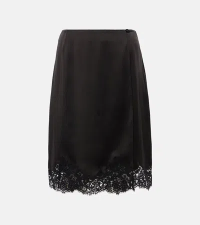 Stella Mccartney Wrap-effect Lace-trimmed Satin Skirt In Black
