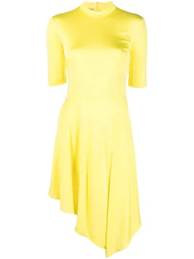 Stella Mccartney Half-sleeve Asymmetric-hem Dress In Yellow