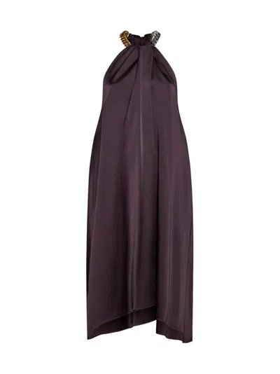 Stella Mccartney Satin Midi Dress With Chain Detail In Brown