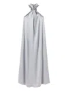 Stella Mccartney Ball-chain Halterneck Satin Maxi Dress In Gray