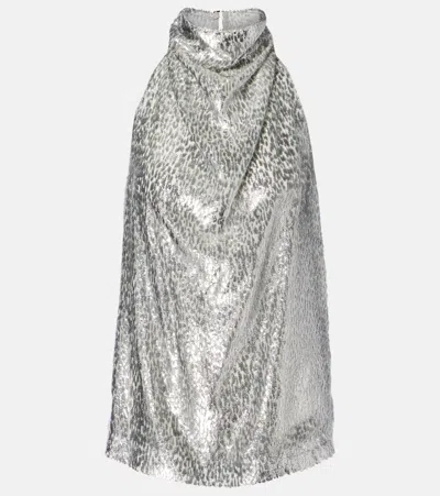 Stella Mccartney Womens Silver Halterneck Textured-pattern Woven Top