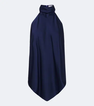 Stella Mccartney Backless Halterneck Satin Blouse In Blue