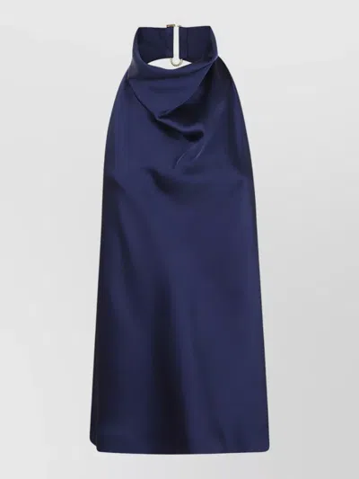 Stella Mccartney Halterneck Top Metal Ring Open Back Satin In Blue