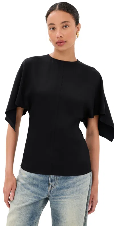 Stella Mccartney Crewneck Blouse In Satin With Short Sleeves And Tie Fastening In Black