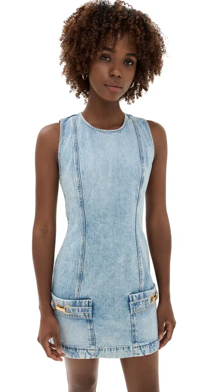 Stella Mccartney Clasp-embellished Sleeveless Mini Dress In Light Wash Blue