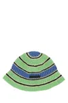 Stella Mccartney Green Blue Embroidered Crochet Hat In Green