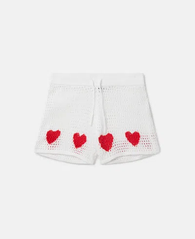 Stella Mccartney Kids' Heart-motif Crochet Shorts In White