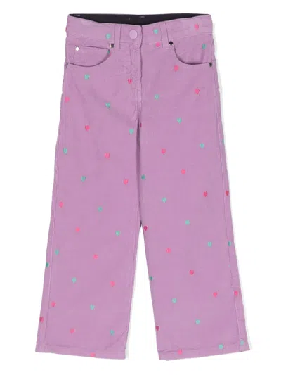 Stella Mccartney Kids' Heart-embroidery Corduroy Trousers In Purple
