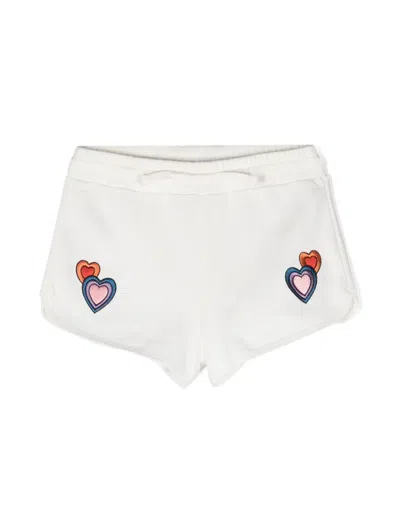 Stella Mccartney Kids' Heart-patches Cotton Mini Shorts In White