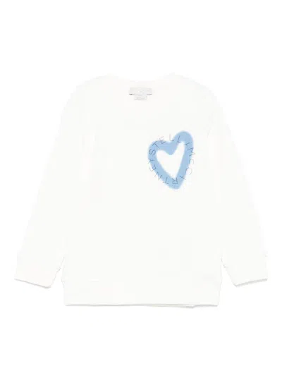Stella Mccartney Kids' Heart Print Cotton Sweatshirt In White