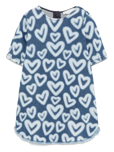Stella Mccartney Kids' Heart-print Dress In 蓝色