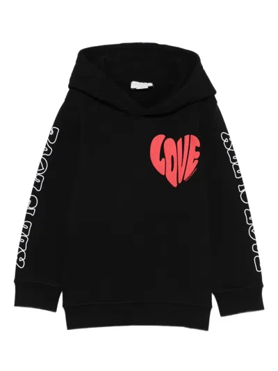 Stella Mccartney Kids' Heart-print Hooded Top In Black
