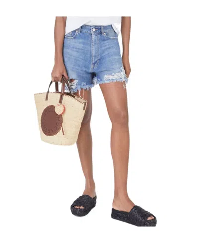 Stella Mccartney Heart-shaped Embroidered Imitation Denim Shorts In Nude