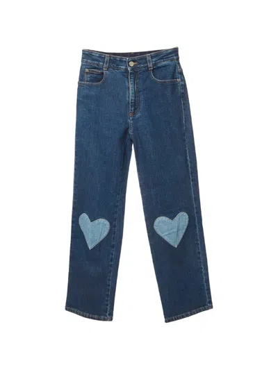 Pre-owned Stella Mccartney Heart-patch Straight-leg Jeans In Blue