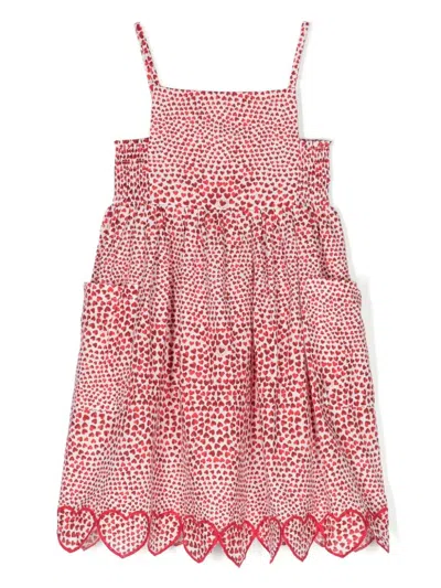 Stella Mccartney Kids' Hearts High Summer All-over Dress In Cotton In Red