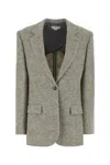 Stella Mccartney Embroidered Wool Blend Blazer With Notched Lapels In Gray