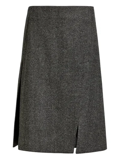 Stella Mccartney Herringbone Side-slit Midi Skirt In Gray