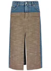 Stella Mccartney Tweed And Denim Midi Skirt With Slit In Multi