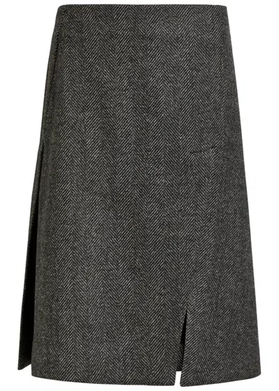 Stella Mccartney Herringbone Wool Knee-length Skirt In Gray