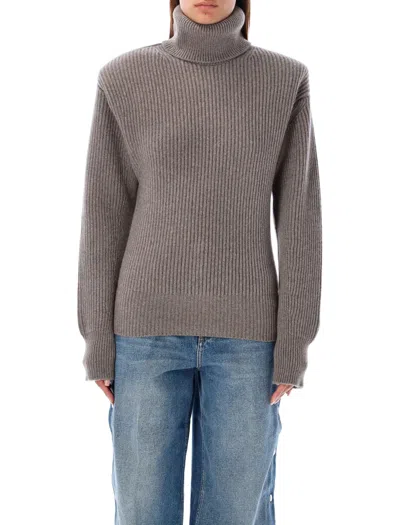 Stella Mccartney Sophisticated High-neck Pullover With Padded Shoulders In Brown