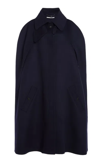 Stella Mccartney High-neck Double Face Wool Cape In Navy