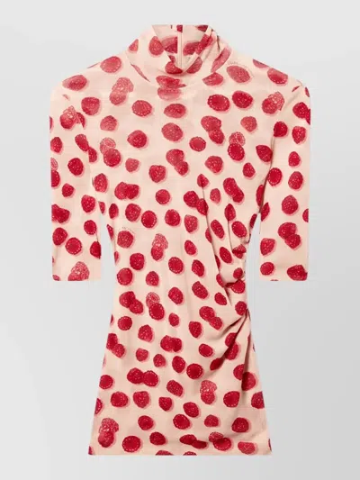 Stella Mccartney High Neck Mesh Midi Dress Ruched In Red