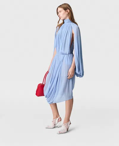 Stella Mccartney High-neck Pleated Midi Dress In Periwinkle
