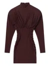Stella Mccartney Pleated Long Sleeve Crepe Jersey Minidress In Brown