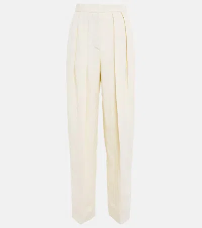 Stella Mccartney High-rise Pleated Straight Trousers In Buttermilk
