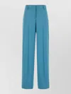 Stella Mccartney Satin Dropped Waist Straight Wide Leg Pants In Blue