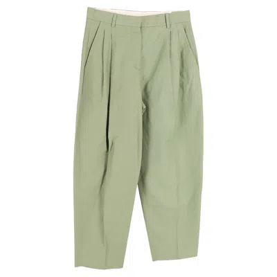 Stella Mccartney High-waisted Pleated Trousers In Green Cotton