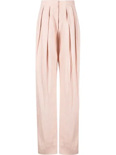 Stella Mccartney Rose Fluid Linen Pleat Front Straight Leg Trousers In Pink