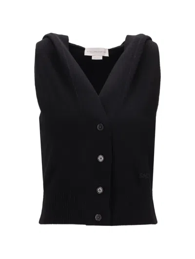 Stella Mccartney Knit Hooded Sleeveless Top Ribbed Hem In Blue