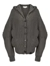 Stella Mccartney Hooded Ribbed Recycled-cashmere And Wool-blend Cardigan In Gray