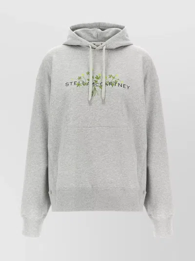 Stella Mccartney Hooded Sweatshirt With Ribbed Cuffs And Hem In Gray