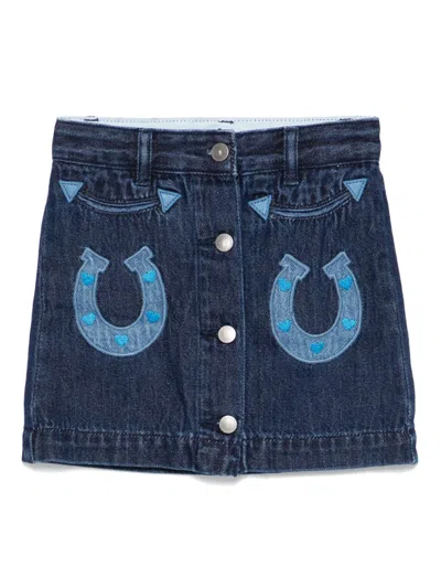 Stella Mccartney Kids' Horse-appliqué Denim Skirt In Blue