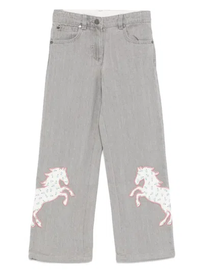 Stella Mccartney Kids' Horse-appliqué Jeans In 灰色