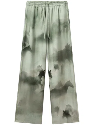 Stella Mccartney Horse-print Palazzo Trousers In Green