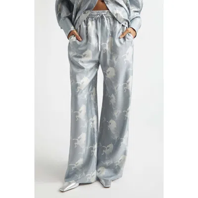 Stella Mccartney Horse Printed Silk Twill Wide-leg Drawstring Pants In Blue