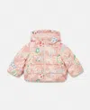 Stella Mccartney Horse Print Puffer Coat In Peach Pink