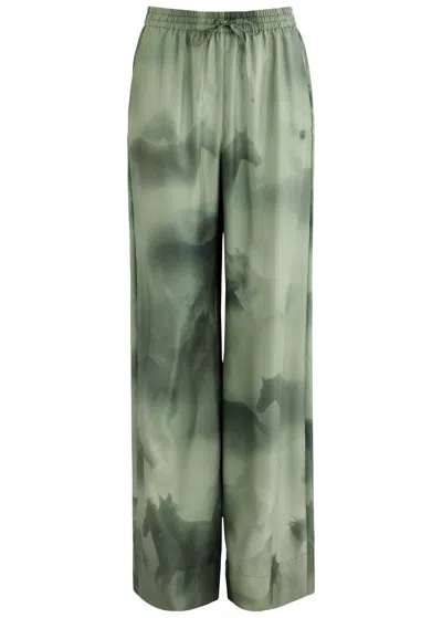 Stella Mccartney Horse-print Wide-leg Silk Trousers In Multi Print