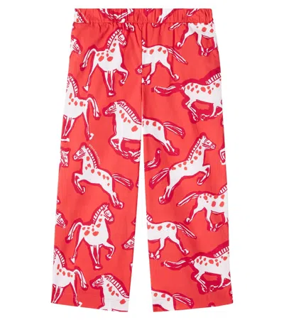 Stella Mccartney Kids' Horse Printed Cotton Poplin Pants In Red