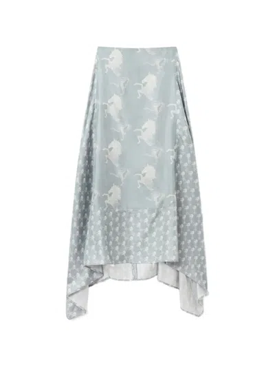 Stella Mccartney Horse-print Handkerchief-hem Skirt In Blue