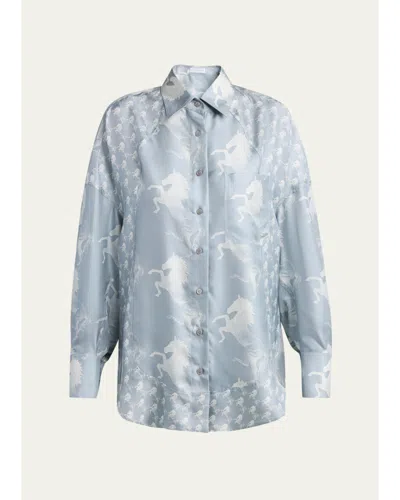 Stella Mccartney Horse-print Paneled Silk Button-down Shirt In Blue