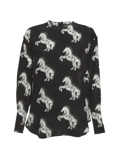 Pre-owned Stella Mccartney Horse-print Silk Blouse In Black
