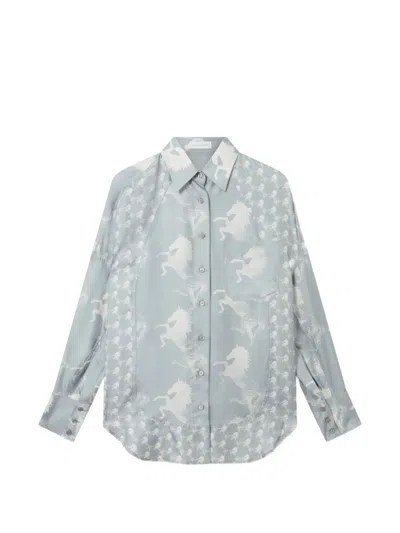 Stella Mccartney Horse-print Silk Shirt In Blue