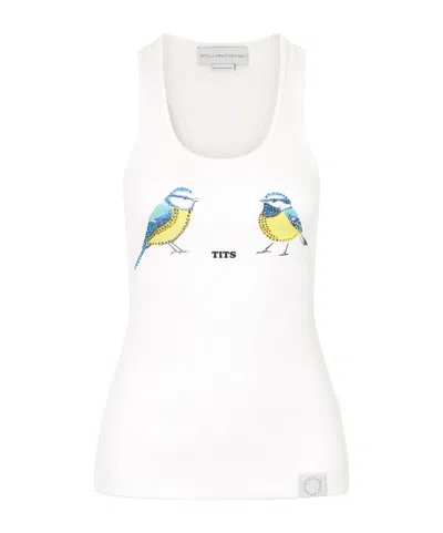 Stella Mccartney Hot Fix Crystal-embellished Printed Ribbed Stretch-cotton Tank In White