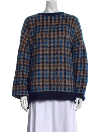 Pre-owned Stella Mccartney Houndstooth Print Crew Neck Sweater In Blue